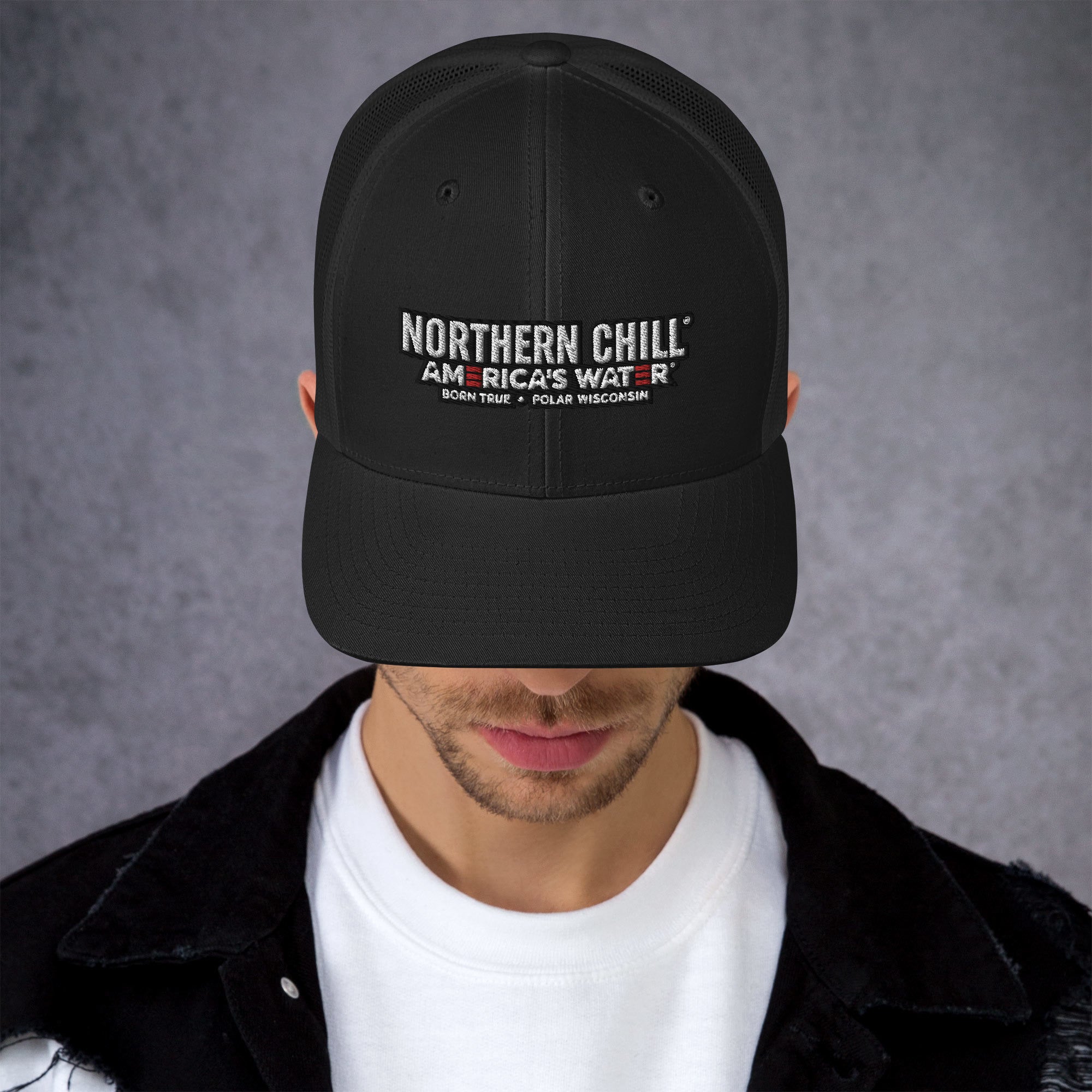 Northern Chill Black Outline Trucker Cap